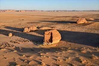 Qasr Al-Farid, 2000-year-old tomb of the Nabataeans, aerial view, Hegra or Madain Salih, AlUla