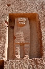 Lion tombs in the rocks of al-Khuraybah, detail, Dadan or Dedan, near AlUla, Medina Province, Saudi