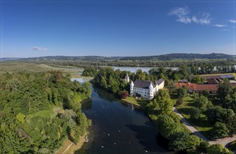 Drone shot, Renaissance castle, Hagenau Castle, Inn, Sankt Peter am Hart, Innviertel, Upper