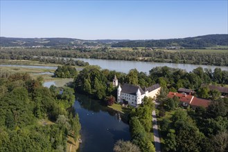 Drone shot, Renaissance castle, Hagenau Castle, Inn, Sankt Peter am Hart, Innviertel, Upper