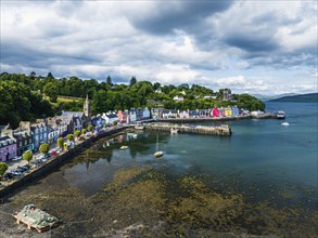 Tobermory from a drone, Isle of Mull, Scottish Inner Hebrides, Scotland, UK