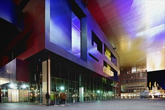 Art and Congress Centre, KKL, light installation at dusk, Lilu, Light Festival 2023, Lucerne,