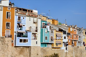 Colourful house facades, La Vila Joiosa, Villajoiosa, Costa Blanca, Valencian Country, Spain,