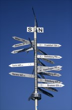 Signposts in the Günther-Klotz plant, Karlsruhe, Baden-Württemberg, Germany, Europe