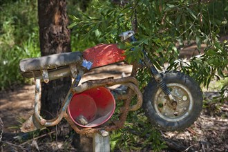 Small motorbike as a letterbox in the outback, Queensland, Australia, Oceania