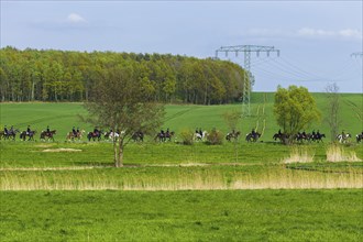 Easter riding procession in Crostwitz, Easter riding in Lusatia. Procession from Crostwitz to