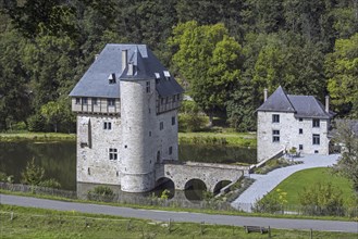 13th century Château des Carondelet, medieval moated donjon in the village Crupet, Assesse,