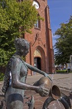 Statue in front of the church, Warnemünde, Rostock, Mecklenburg-Western Pomerania, Germany, Europe