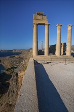 Roman columns, Roman temple, Acropolis of Lindos, Lindos, Rhodes, Dodecanese, Greece, Europe