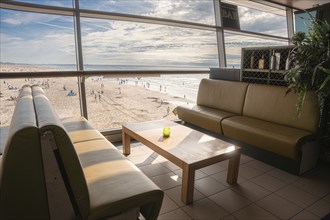 Sitting area overlooking the beach in the Pier, The Hague, Netherlands