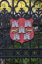 Coat of arms on a fence, Winchester, Hampshire, England, United Kingdom, Europe