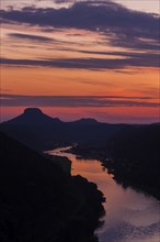 DEU Saxony Bad Schandau Sunset at the Kleine Bastei in the Schrammstein area