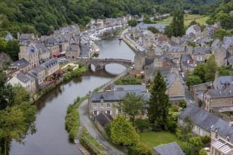 View of Dinan with the historic stone bridge and the old harbour, Dinan, Brittany, France, Europe