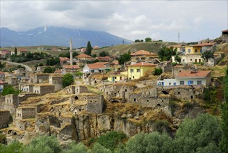 Village of Ihlara and Hasan Dagi, Ihlara, Güzelyurt, Cappadocia, Anatolia, Turkey, Asia