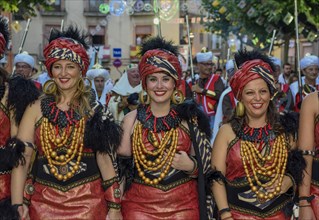 Women in historic clothing, Moors and Christians Parade, Moros y Cristianos, Jijona or Xixona,