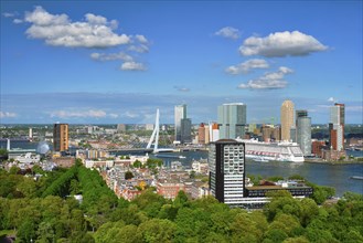 ROTTERDAM, NETHERLANDS, MAY 14, 2017: View of Rotterdam city and the Erasmus bridge Erasmusbrug