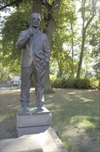 Konrad Zuse with inscription on the Duden Zuse monument, statue, personality, Bad Hersfeld, Hesse,