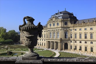 The Würzburg Residenz, putti on the bastion, park side, UNESCO World Heritage Site, Würzburg, Lower