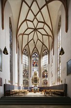 Choir and altar of St. Johannis Church, 15th century Gothic, Evangelical Lutheran parish church,