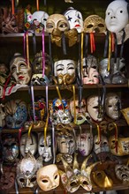 Handmade Venetian masks in a shop of a manufactory, Venice, Veneto, Italy, Europe