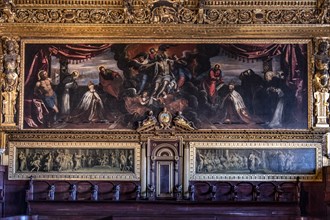 Sala del Collegio, Ornate ceiling, Fresco and ceiling painting, Interior view, Doge's Palace,