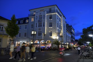 Street scene at Ludwigsplatz, blue hour, nightlife, Karlsruhe, Baden-Württemberg, Germany, Europe