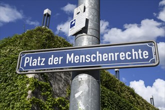 Sign at the Platz der Menschenrechte, Karlsruhe, Baden-Württemberg, Germany, Europe