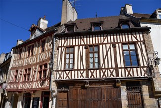 Half-timbered facades in the old town of Dijon, Côte d'Or department, Bourgogne-Franche-Comté