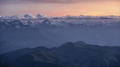 Evening mood, Dramatic mountain landscape, View from Hochkönig, Salzburger Land, Austria, Europe