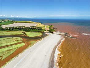 River Otter Estuary Nature Reserve from a drone, Budleigh Salterton Beach, Devon, England, United