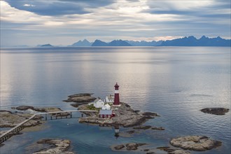 Tranoy Fyr Lighthouse, Tranøy Fyr, Lofoten in the back, Hamarøy, Ofoten, Vestfjord, Nordland,