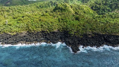 Aerial of the volcanic south coast, Taveuni, Fiji, South Pacific, Oceania