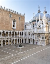 View of the inner courtyard of the Doge's Palace with St Mark's Basilica, Venice, Veneto, Italy,