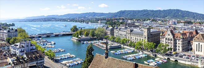 Lake Zurich skyline from above panorama with Lake Zurich in Zurich, Switzerland, Europe