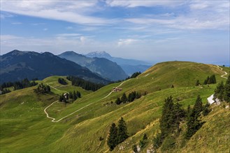 Panoramic view of Swiss mountains and Lake Lucerne