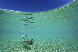 Snorkelling in lagoon, Fadol, Kai Islands, Moluccas, Indonesia, Asia