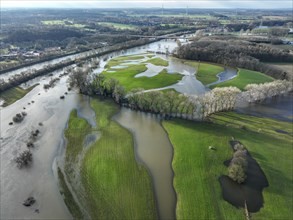 Dorsten, North Rhine-Westphalia, Germany, flood on the Lippe, river in the Ruhr area, the fields,