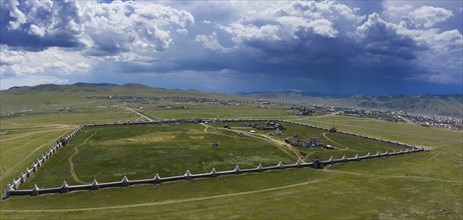 Aerial panorama view of the Kharkhorin Erdene Zuu Monastery .in Kharkhorin (Karakorum), Mongolia.