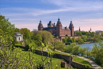 Panoramic view of Johannisburg Castle in Aschaffenburg, Germany, Europe