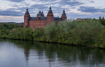 Panoramic view of Johannisburg Castle in Aschaffenburg, Germany, Europe