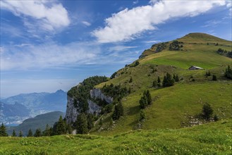 Panoramic view of Swiss mountains and Lake Lucerne