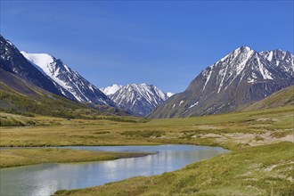 Mountain landscape with river in Altay, Russia, Europe