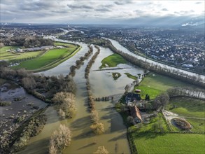 Dorsten, North Rhine-Westphalia, Germany, flood on the Lippe, river in the Ruhr area, the fields,