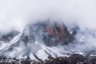 Morning mist in the Dolomites in South Tyrol, Italy, Europe