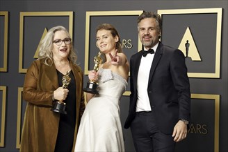 Carol Dysinger, Elena Andreicheva and Mark Ruffalo at the 92nd Academy Awards, Press Room held at