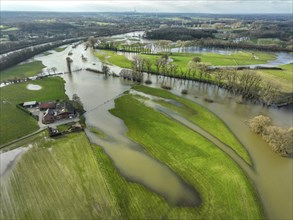 Dorsten, North Rhine-Westphalia, Germany, flood on the Lippe, river in the Ruhr area, the fields,