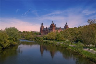 Panoramic view of Johannisburg Castle in Aschaffenburg, Germany, Europe