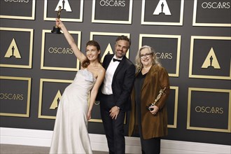 Carol Dysinger, Elena Andreicheva and Mark Ruffalo at the 92nd Academy Awards, Press Room held at