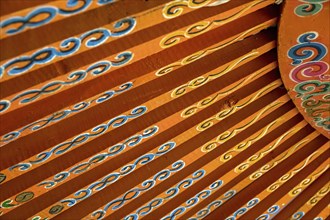 National traditional decoration of the yurt ceiling. Mongolian ornament. Yurt decoration