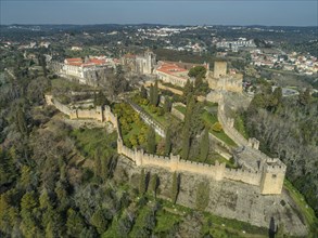 Aerial view of monastery Convent of Christ in Tomar, Portugal, Europe